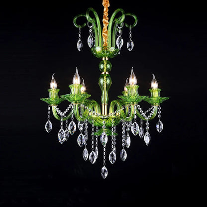Lustre moderne de luxe en cristal vert, design feuille de lotus ondulée, suspension LED pour chambre, hall d'hôtel, couloir et restaurant