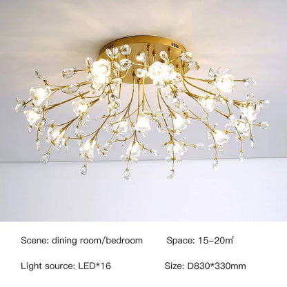 Plafonnier Eléonore en forme d'arbre, branches en cristal doré