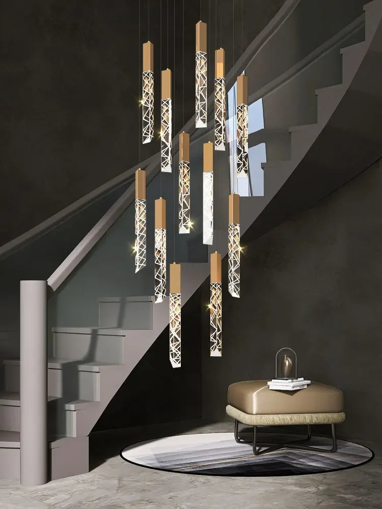 Lustre d'escalier Sophie à spirale de cristal et LED
