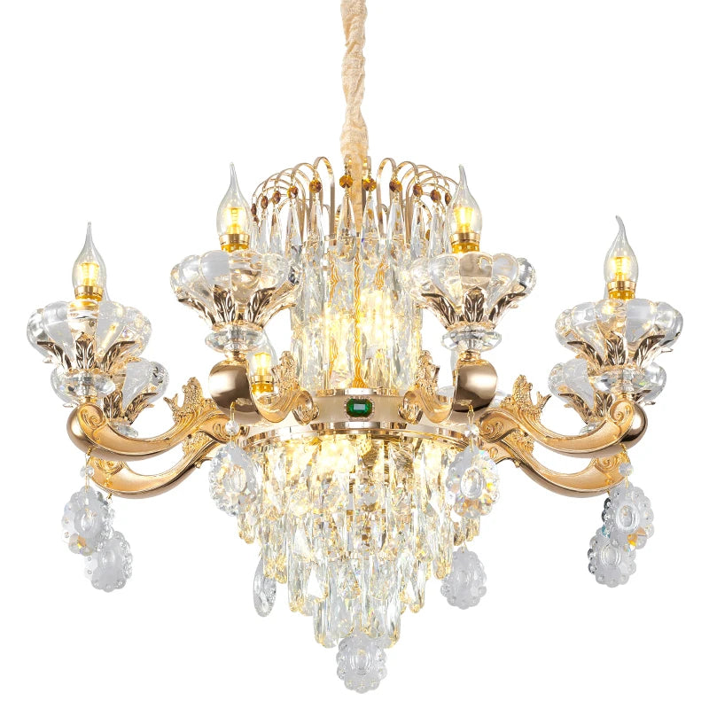 Lustre Bougie Cristal Doré pour Villa Duplex et Hall d'Hôtel