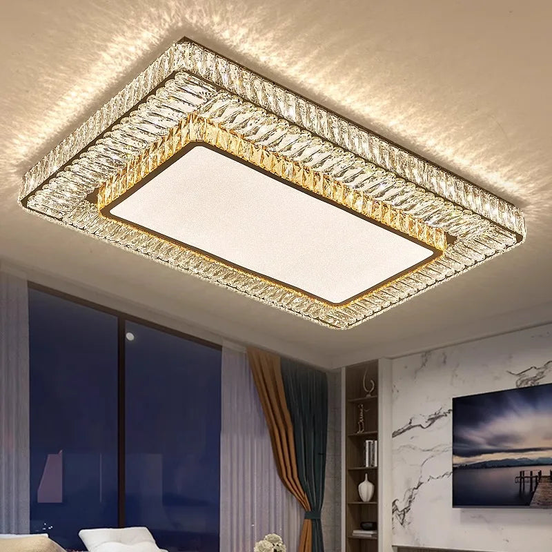 Plafonnier LED Isabella de luxe doré en cristal avec télécommande
