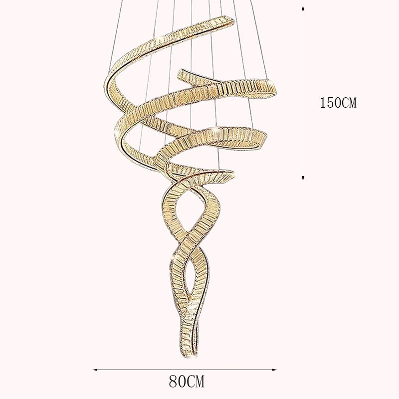 Lustre d'escalier Elara moderne en cristal avec LED, télécommande/contrôle tactile