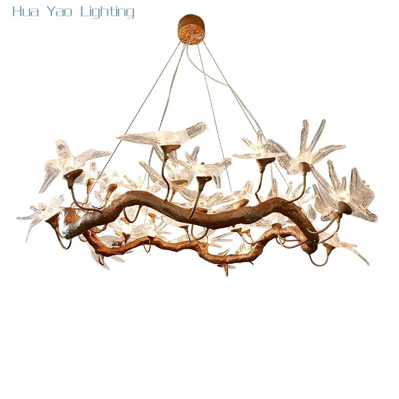 Lustre Branche d'Oiseau en Cuivre de Luxe Sylvara