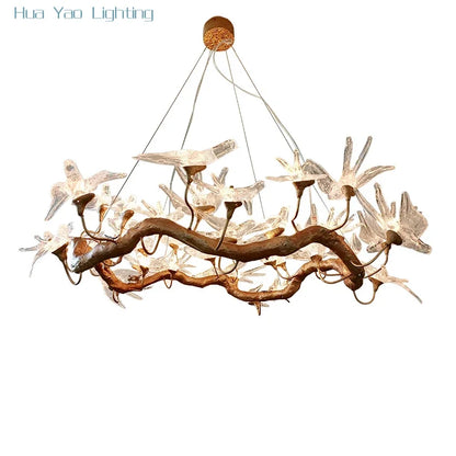 Lustre Branche d'Oiseau en Cuivre de Luxe Sylvara