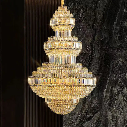 Lustre suspendu creux en cristal de luxe pour villa et hall d'hôtel