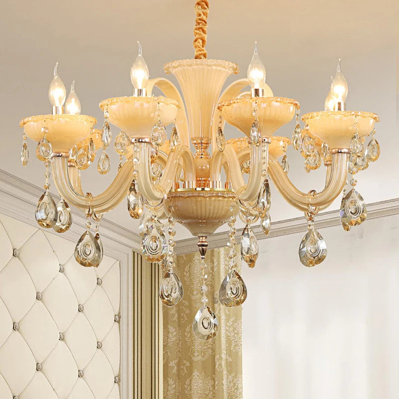 Lustre de luxe français pour la décoration intérieure, couleur champagne et blanc, pour villa européenne, hall d'hôtel, restaurant, lumières suspendues en cristal E14.