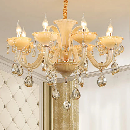 Lustre de luxe français pour la décoration intérieure, couleur champagne et blanc, pour villa européenne, hall d'hôtel, restaurant, lumières suspendues en cristal E14.