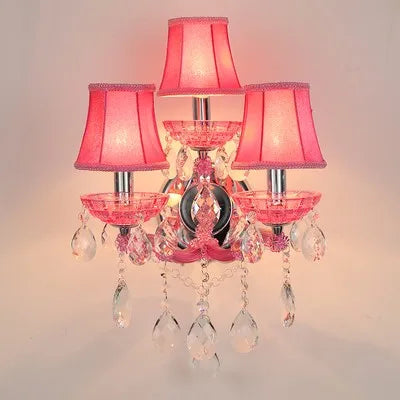 Lampes murales de chambre d'enfant européennes, princesse rose chaud, luminaire en cristal, lumières LED de fond de salon, Lamparas