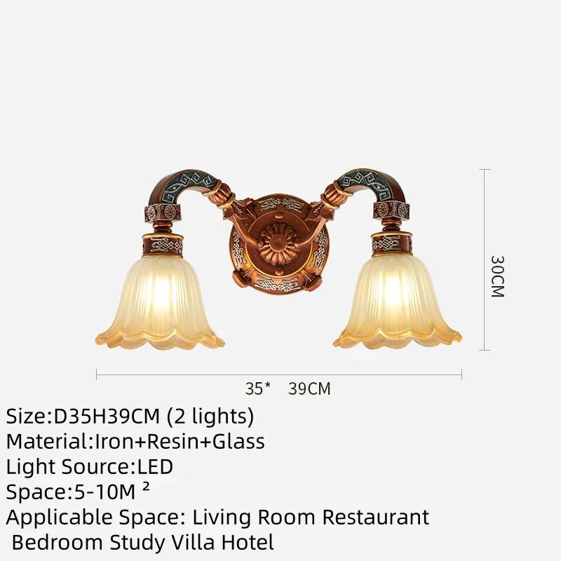 Lustre européen de luxe rétro en fer avec verre dépoli