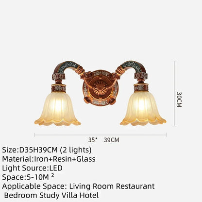 Lustre européen de luxe rétro en fer avec verre dépoli
