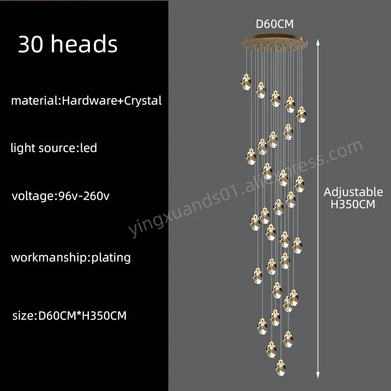 Lustre d'escalier en cristal Lucienne Nordic pour intérieurs de loft et de villa