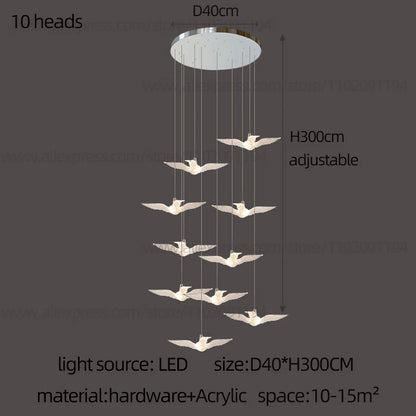 Lustre suspension d'escalier LED Delphine Swallow Bird