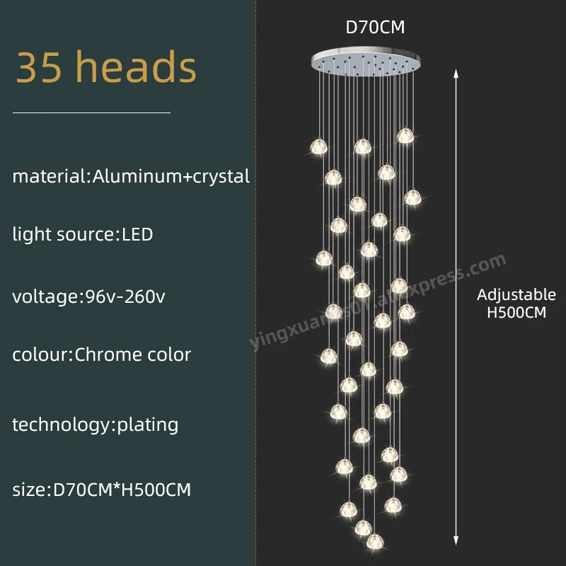 Lustre d'escalier en spirale en cristal Séraphine pour intérieurs de lofts de luxe