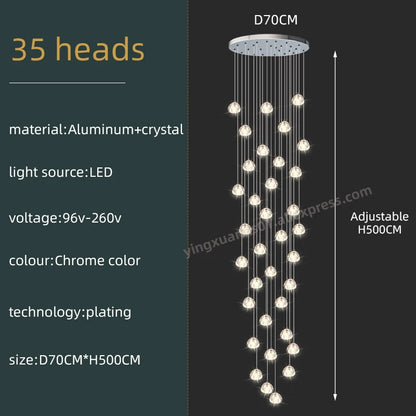 Lustre d'escalier en spirale en cristal Séraphine pour intérieurs de lofts de luxe