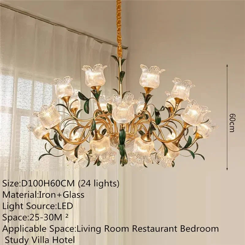 Lustre Évelyne en verre floral pour salles à manger et halls de luxe