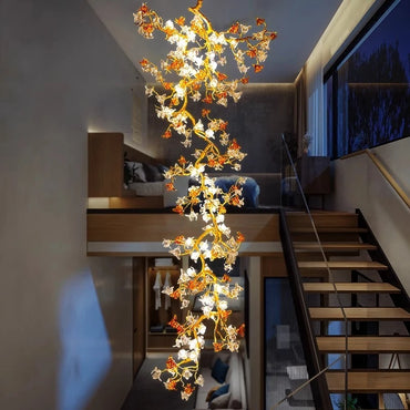 Lustre Séléné Victorien en Cristal et Palme, Suspension en Laiton pour Villas & Hôtels