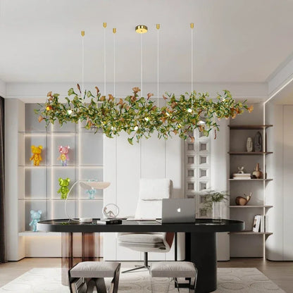 Lustre de luxe en forme de feuille de ginkgo et de branche en verre