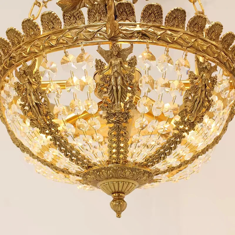 Lustre baroque 9 bougies en cuivre et cristal