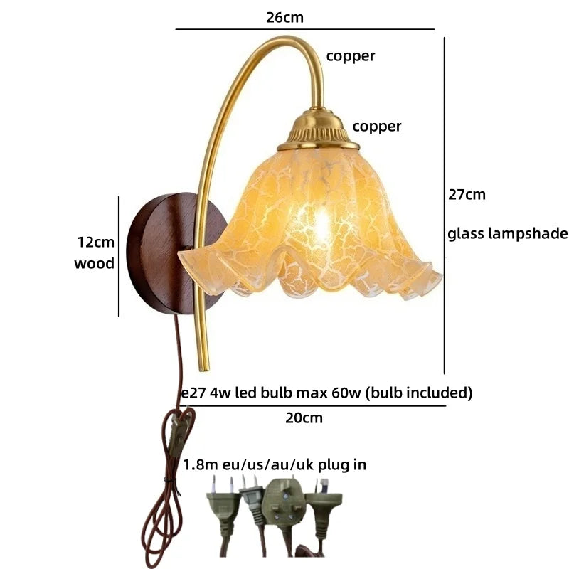 Amélie Nordic Glass Wood LED Wall Lamp Antique Brass