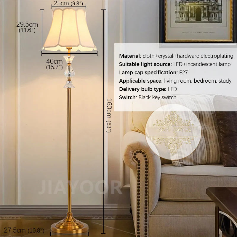 Lampadaire d'angle de canapé Camille rétro en cuivre avec cristaux et LED