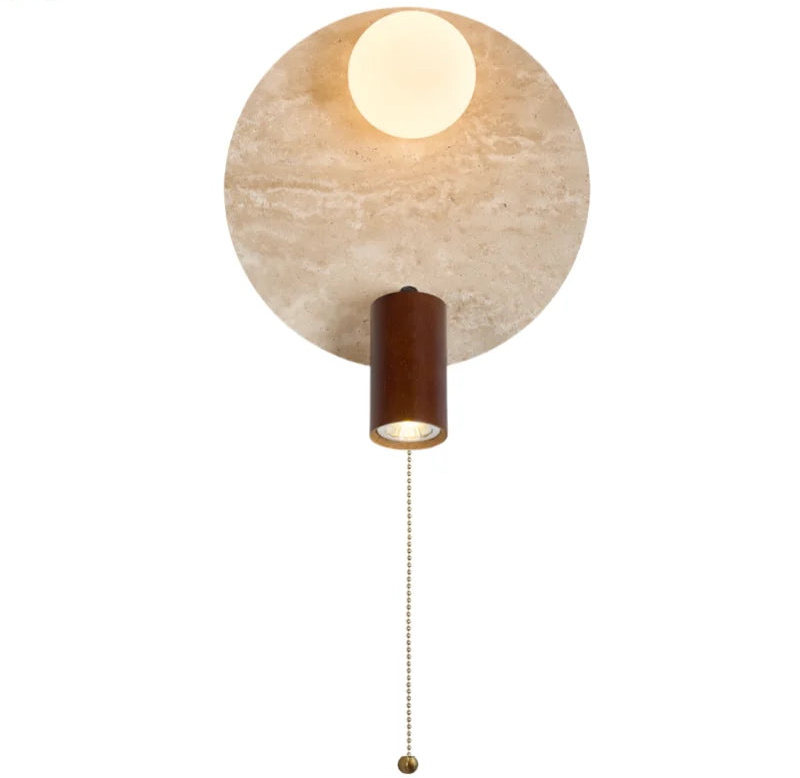 Applique murale LED Sophie en travertin jaune et bois Wabi Sabi