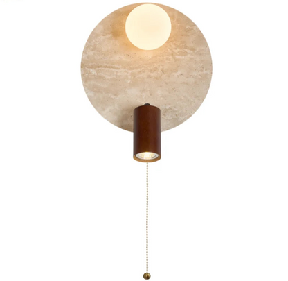 Applique murale LED Sophie en travertin jaune et bois Wabi Sabi