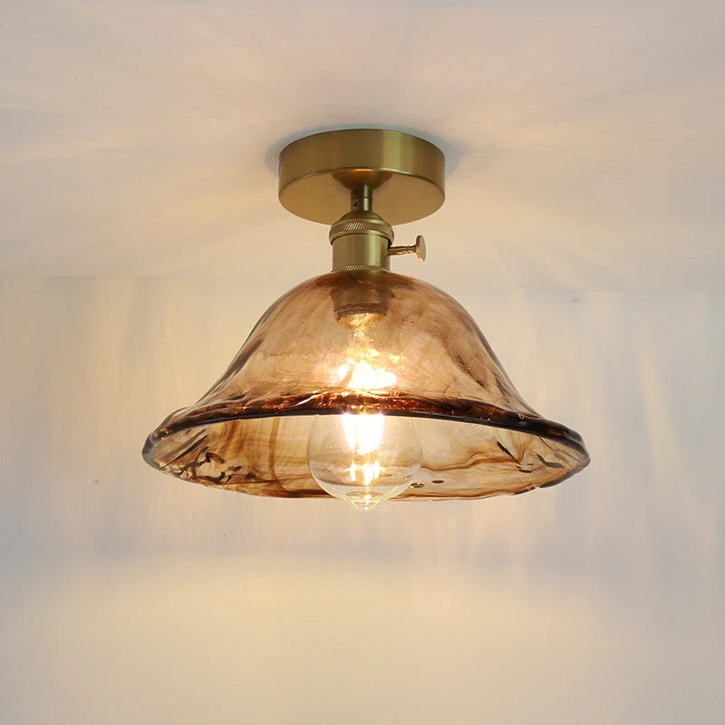 Éloise Amber Glass Copper Ceiling Light