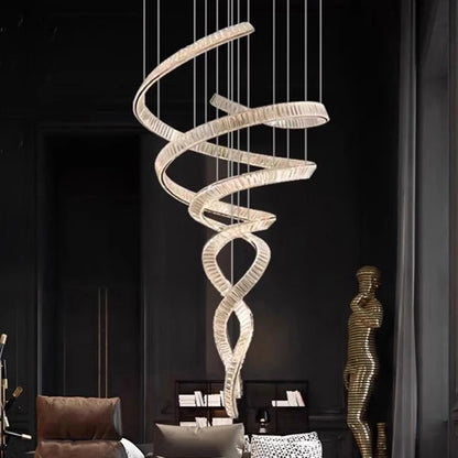 Lustre d'escalier Elara moderne en cristal avec LED, télécommande/contrôle tactile
