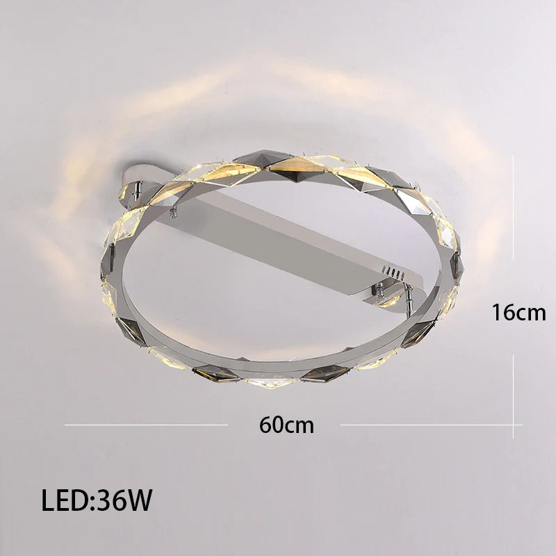 Élodie 2025 Plafonnier Moderne Anneau Cristal LED Dimmable Lustre Décoration Luminaire Argent