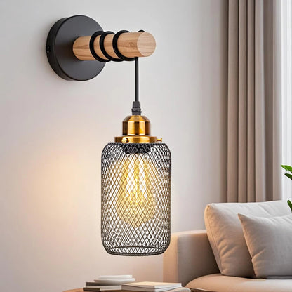 Élise Retro Wood Industrial Wall Light E27 LED Loft Sconce Lamp