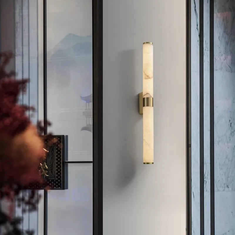 Camille Spanish Marble Gold Copper Cylindrical Wall Sconce Light
