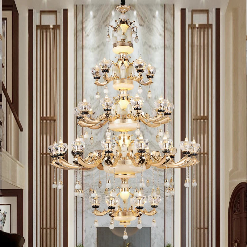 Natural Crystal Copper Pendant Chandelier for Duplex Villa Interiors