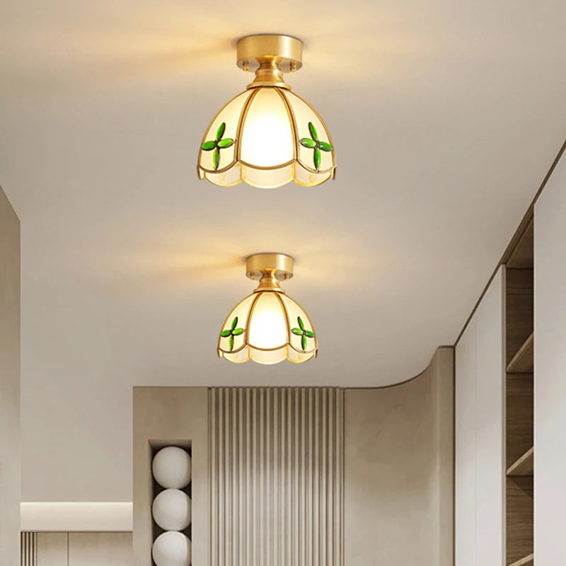 Adèle Classical Glass Ceiling Lamp Copper Frame Retro