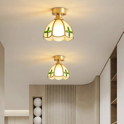 Adèle Classical Glass Ceiling Lamp Copper Frame Retro