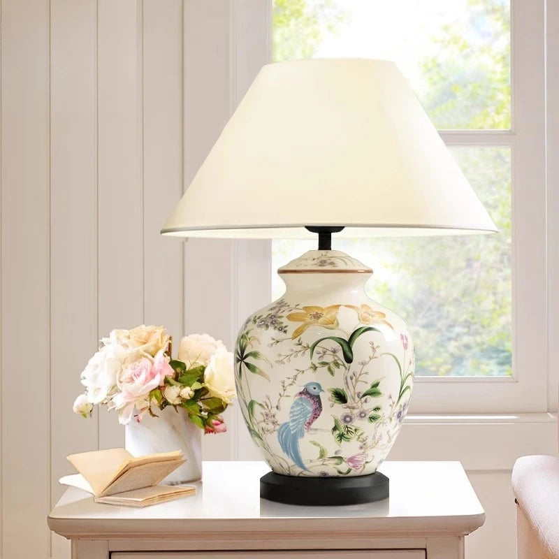 Lampadaire LED en céramique « Fleur et oiseau » pour chambre et salon