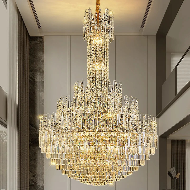 Lustre creux en cristal pour éclairage de hall en duplex et d'escalier