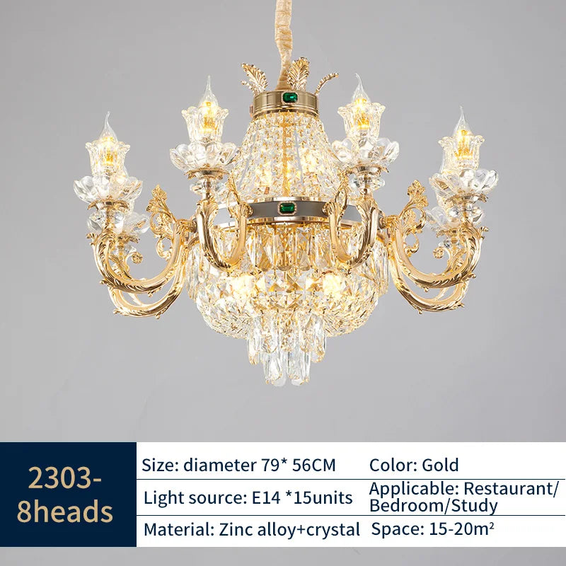 Lustre Bougie Cristal Doré pour Villa Duplex et Hall d'Hôtel