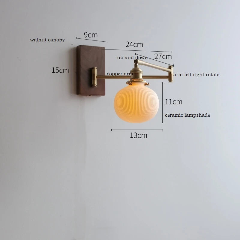Applique murale à bras pivotant Lucienne avec interrupteur à tirette