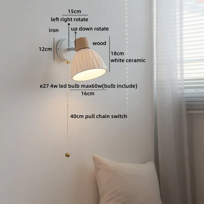 Camille Applique Murale LED en Céramique Blanche Interrupteur E27 Nordique
