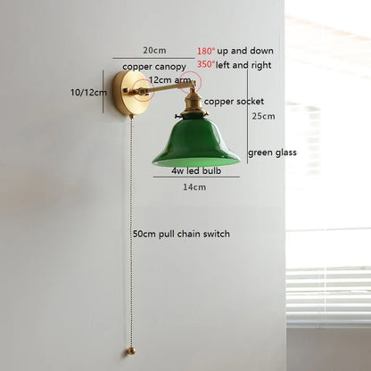 Émilie Rotating Glass Wall Lamp Pull Chain