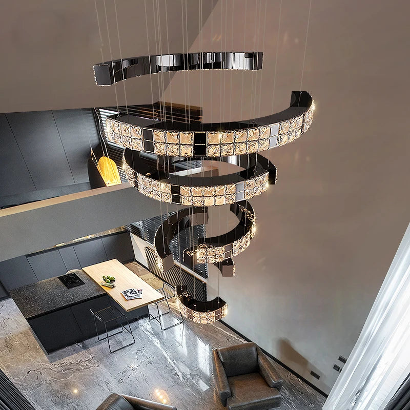 Lustre en cristal scandinave Sophie en acier noir pour plafond