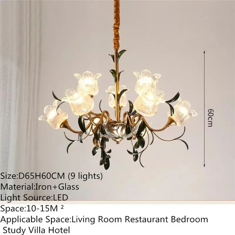 Lustre Évelyne en verre floral pour salles à manger et halls de luxe