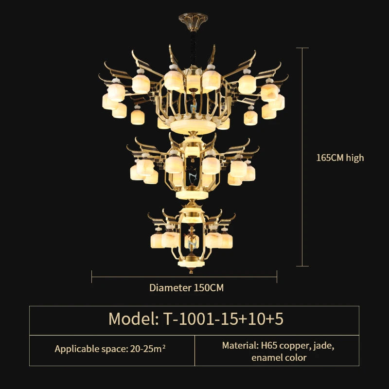 Lustre en cuivre et marbre, 20+ lumières, télécommande