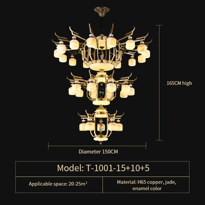 Lustre en cuivre et marbre, 20+ lumières, télécommande