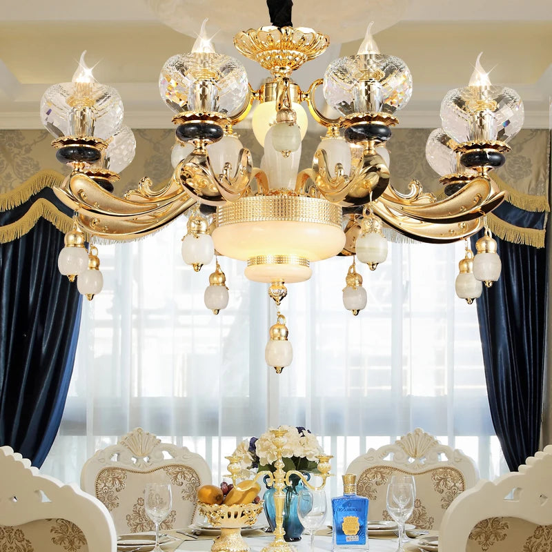 Natural Crystal Copper Pendant Chandelier for Duplex Villa Interiors