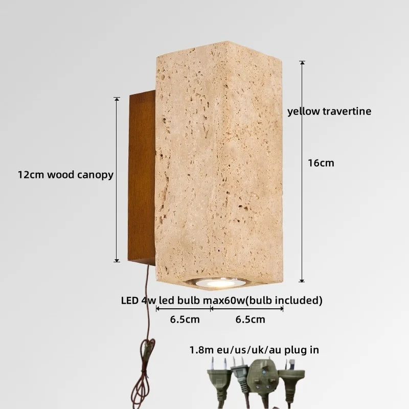 Élise Yellow Travertine LED Wall Lamp Japan Style Luxury