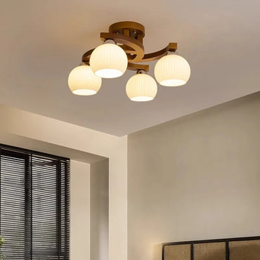 Camille Walnut Glass Globe LED Ceiling Light Wabi Sabi Style
