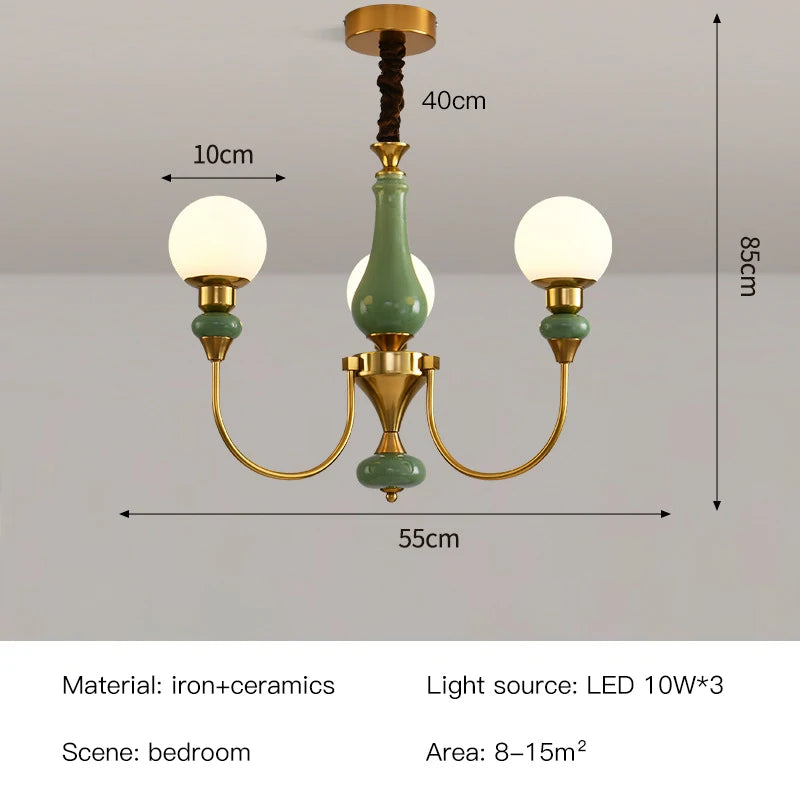 Lustre en céramique doré, minimaliste et rétro, avec lumières LED pour chambre et loft