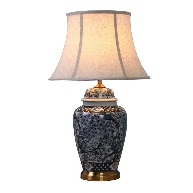 Lampadaire LED en céramique bleue et blanche pour chambre et salon