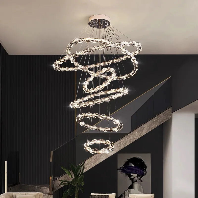 Élodie 2025 Plafonnier Moderne Anneau Cristal LED Dimmable Lustre Décoration Luminaire Argent